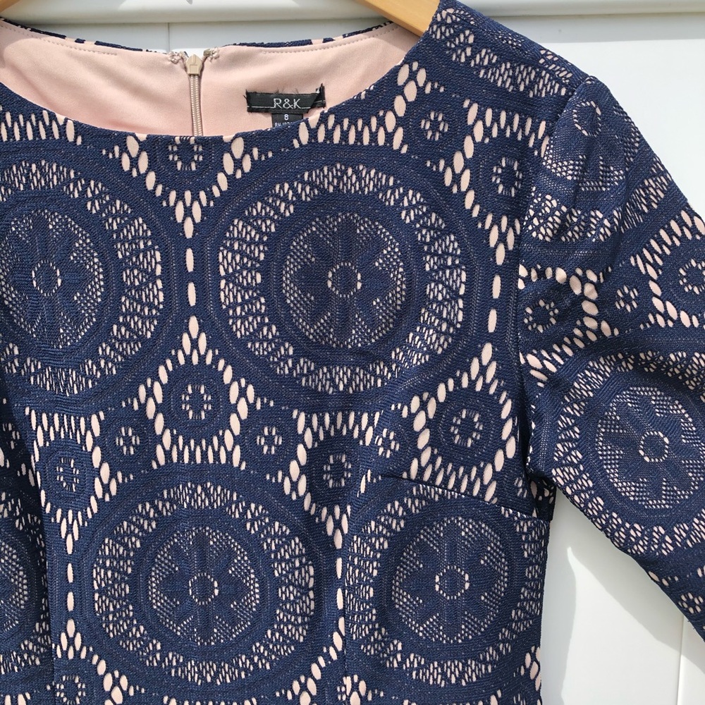 Navy and Nude Circle Pattern Lace Dress